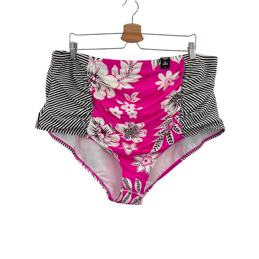 Torrid High-Rise Ruched Bikini Bottom Carissa‎ Floral Azalea Pink Plus Size 4X